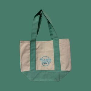 Spring Green Pastel Embroidered Trader Joe's Mini Canvas Tote Bag 2025 EASTER